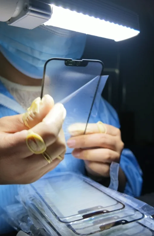 Phone cover glass inspection under light